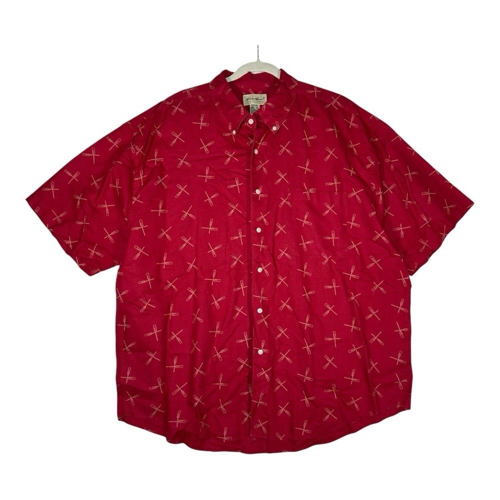 Eddie‎ Bauer Plaid Camp Shirt XXL Linen Blend Short Sleeve Resort Coastal Casual